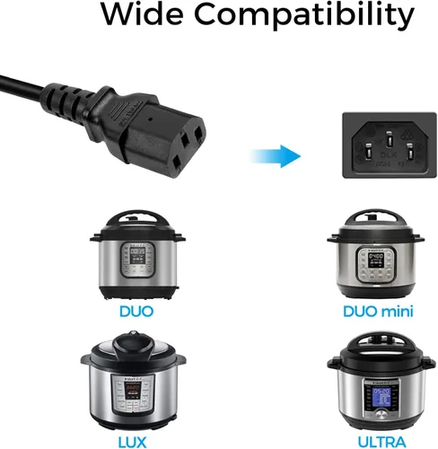 Vista 2 de Cable de alimentación compatible con olla a presión eléctrica Instant Pot, arrocera, Power Quick Pot, microondas, máquina de leche de soja y más