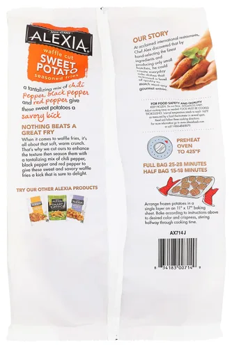 Vista 4 de Alexia Patatas fritas con corte de gofre sazonadas de batata dulce, ingredientes sin OMG, 20 onzas (congeladas)