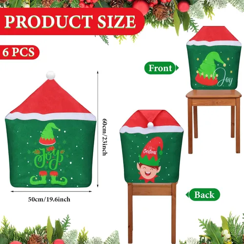 Vista 2 de Ganeen 6 Piezas Fundas Navideñas para Sillas Cuadros Buffalo Fundas para Sillas de Comedor Sombrero de Papá Noel Zapatos Fundas Deslizantes