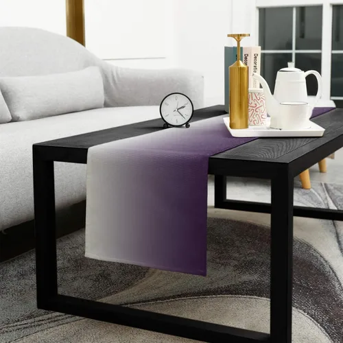 Vista 5 de Caminos de mesa rectangulares de lino y algodón degradado de 13 x 70 pulgadas, color gris degradado y morado, caminos de mesa de lujo