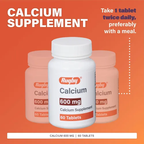 Vista 2 de Rugby - Tabletas de calcio de 600 mg - Suplemento de calcio - 60 unidades (1 paquete)