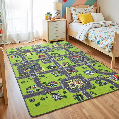 Vista 6 de Alfombra para niños de Flagover para sala de juegos y aula, alfombra antideslizante de 3x5 para coches de juguete, alfombra educativa lavable a