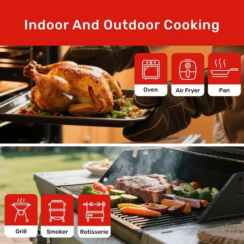 Vista 9 de Termómetro inalámbrico Meatmeet X Pro para carne con Wi-Fi dual y Bluetooth, termómetro digital para carne con 2 sondas y base de pantalla LED, 6