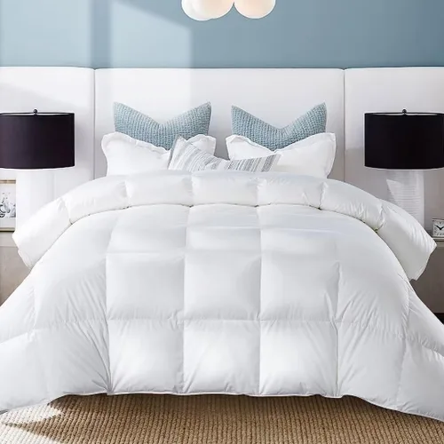 Vista 2 de WhatsBedding Edredón de plumas tamaño King, relleno de plumas y plumón, relleno de edredón blanco, edredón de lujo de la colección de hotel, funda