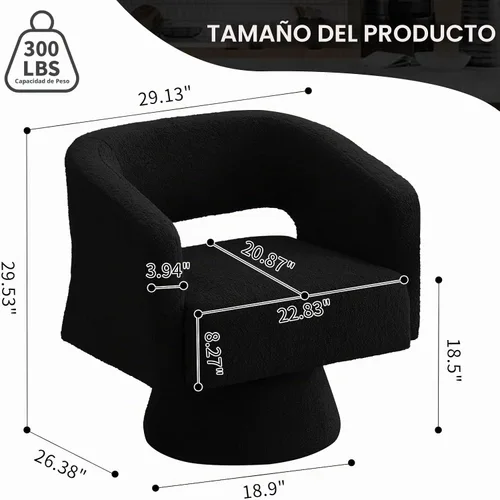 Vista 2 de ClinQ Silla giratoria de barril acento, juego de sillas redondas tapizadas de teddy extragrandes, silla de tocador moderna de lujo de 360°