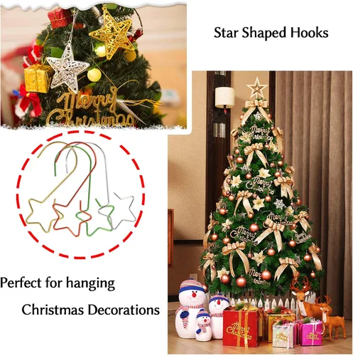Vista 6 de Tupalizy 80 ganchos de adorno en forma de estrella para colgar decoraciones de árbol de Navidad, ganchos de acero inoxidable S para manualidades