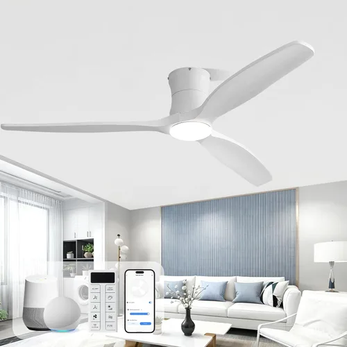 Vista 19 de Sofucor Ventilador de techo inteligente de 52 pulgadas sin luz, ventilador de techo de madera maciza de bajo perfil con control remoto, ventilador