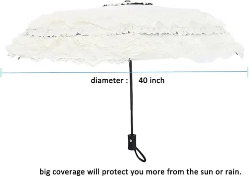 Vista 3 de WENDIN Paraguas plegable de encaje de princesa con cierre automático único y apertura automática, sombrilla anti-UV, sombrilla de lluvia