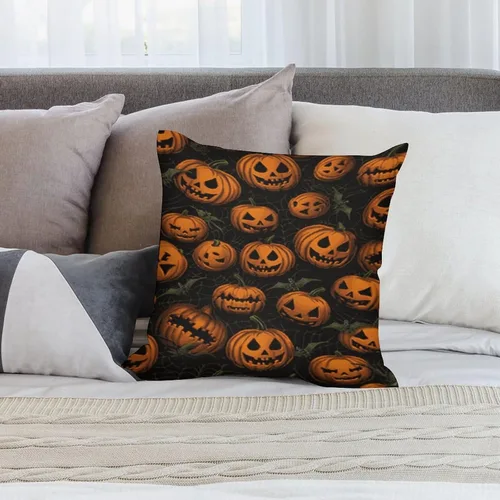 Vista 7 de Funda de almohada de calabaza, fantasma, espeluznante, telaraña, calavera, murciélagos, fundas de almohada decorativas, fundas de almohada rústicas