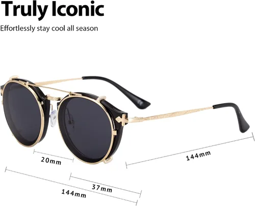 Vista 5 de Technigadgets Wilson - Lentes de sol de doble puente retro steampunk redondos con clip de doble capa extraíble polarizados UV400