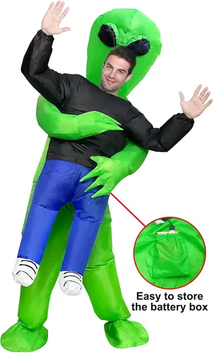 Vista 6 de Camlinbo Disfraz inflable de Halloween de alienígena para hombres y adultos, extraterrestre que sostiene persona, disfraz de Halloween, fiesta