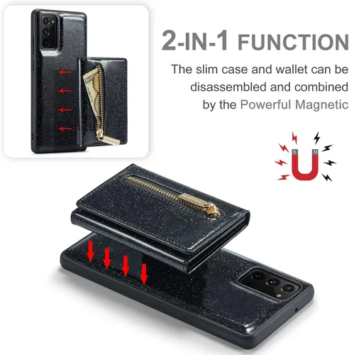 Vista 5 de Funda de teléfono para Samsung Galaxy Note 20 5G con protector de pantalla de vidrio templado y ranura para tarjeta de crédito, soporte