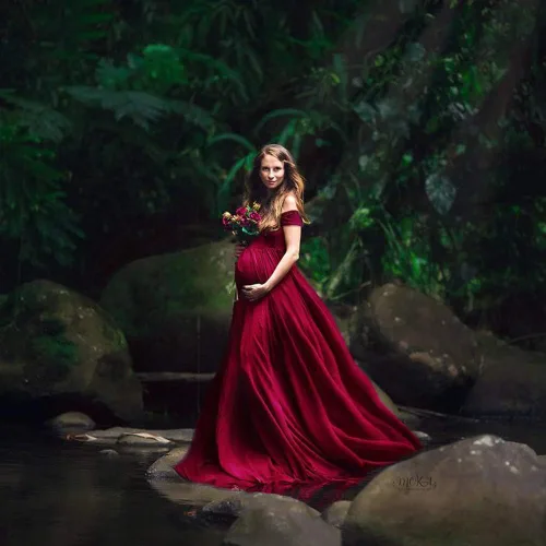 Vista 6 de ZIUMUDY Vestido de gasa de maternidad envuelto de manga corta con frente cruzado para fotografía maxi vestido para baby shower