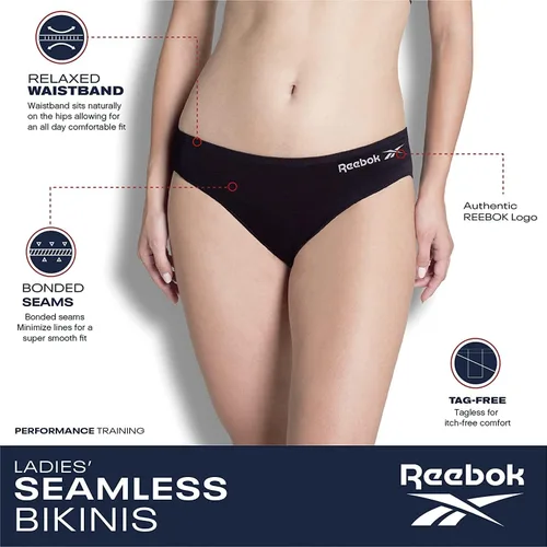 Vista 4 de Reebok Ropa interior para mujer - Braguitas de bikini sin costuras (paquete de 5)