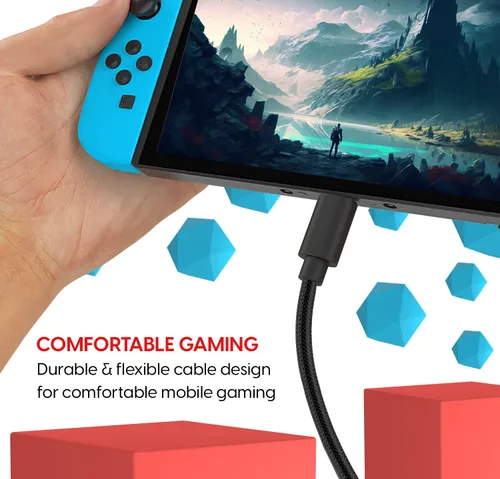 Vista 2 de TALK WORKS USB C Charger Cable for Nintendo SwitchLite + Switch OLED & Pro Controller - 6ft Nylon Braided USB Type C Charging Cable - Slate