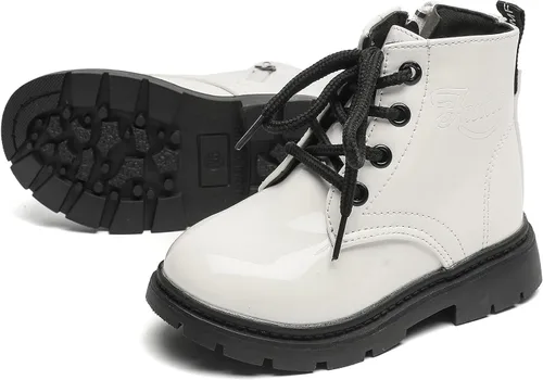 Vista 4 de Komfyea Botas de cuero de otoño con cremallera de combate con cordones (niños pequeños) Botas de tobillo de invierno para niños