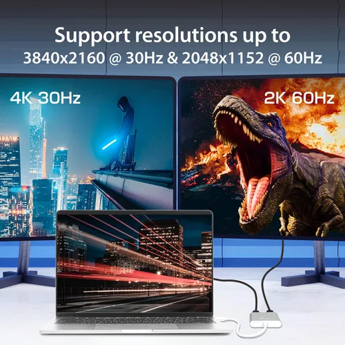 Vista 3 de j5create Adaptador USB a HDMI – Cable dual HDMI USB 3.0 para varios monitores 4K + 1080p Compatible con Windows y macOS (JUA365)