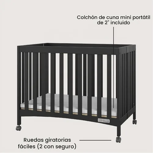 Vista 4 de Child Craft London - Mini cuna portátil plegable y compacta con colchón de cuna de 2 pulgadas y 2 ruedas de bloqueo fáciles de enrollar