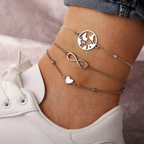 Vista 2 de 23 unids conjunto simple Puka Shell pulsera de tobillo Shell estrella de mar onda tobillo pulsera forma corazón Chian tobillo pulsera moda 8