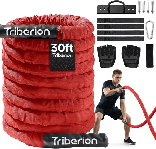 Vista 11 de Cuerda de batalla para entrenamiento de gimnasio en casa, 1.26 pulgadas, 30 pies, cuerdas de ejercicio de entrenamiento pesadas, equipo de fitness