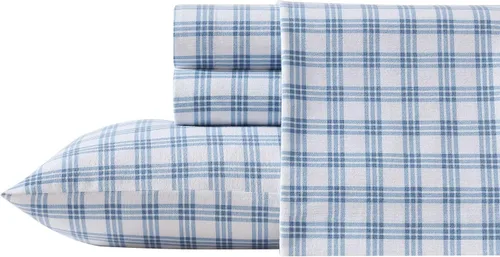 Vista 2 de Eddie Bauer - Sábanas de cama individual, juego de ropa de cama de franela de algodón con funda de almohada a juego, cepilladas para mayor suavidad