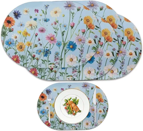Vista 103 de Juego de 2 manteles individuales con luces de Navidad, resistentes al calor, antideslizantes, impermeables, a prueba de aceite, lavables, lavables