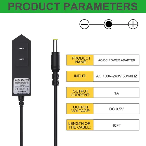 Vista 2 de Adaptador de corriente de 9.5 V con cable de 10 pies – Compatible con teclado Casio AD-E95100LU, SA-76 SA-77 SA-46 LK-135 CTK-2500 CTK-2400 CTK-2550