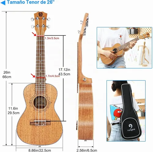 Vista 6 de Ukelele tenor, ukelele acústico eléctrico de 26 pulgadas, ukelele de caoba profesional, set con kit de inicio con ecualizador