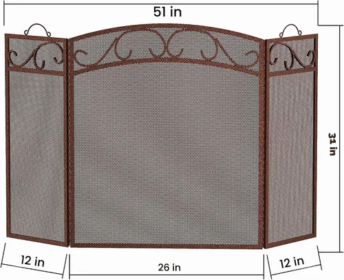 Vista 6 de Fire Beauty Pantalla de chimenea 3 paneles con asas de hierro forjado 51 pulgadas de largo x 31 pulgadas de alto, cubierta protectora de chispas