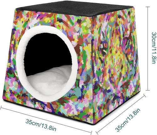 Vista 2 de Cama interior para gatos, sofá para gatos, cubo de gato impreso con almohada pequeña para gatitos, perros pequeños, bloques