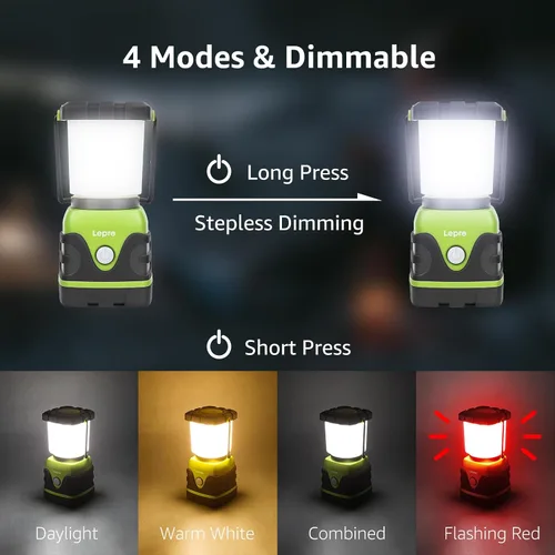 Vista 4 de Lepro Linterna LED de campamento de 1500 lúmenes, luz verde para tienda de campaña con 4 modos de luz, esenciales para camping, linterna impermeable