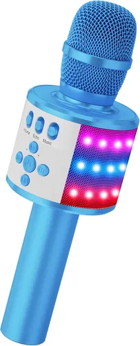 Vista 16 de Micrófono de karaoke BONAOK para niños y adultos - micrófonos Bluetooth con luces de disco, efecto eco, altavoz incorporado, reproductor de karaoke
