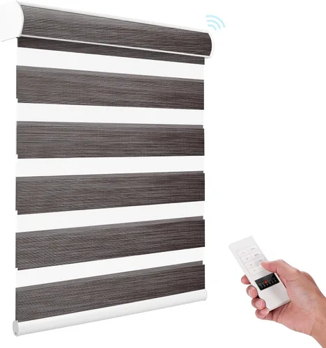 Vista 9 de ACMEART Persianas motorizadas de cebra con control remoto, persianas automáticas de doble capa, persianas eléctricas opacas para oficina en casa