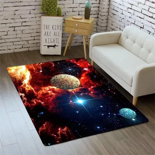 Vista 55 de Alfombra de espacio exterior para habitación de niños, 3 x 5 pies, alfombra Galaxy para dormitorio de niños, suave, antideslizante, sistema solar