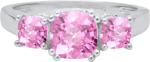Vista 10 de Dazzlingrock Collection Anillo de boda de 3 piedras preciosas creadas en el centro de cojín de 0.04 quilates y diamante blanco natural redondo