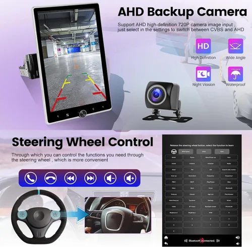 Vista 6 de 2+64G Android Single DIN 10.4 pulgadas Rotación vertical Pantalla táctil Radio de coche con Bluetooth, CarPlay inalámbrico y Android Auto, WiFi