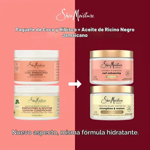 Vista 9 de SheaMoisture - Paquete de acondicionador sin enjuague, batido de coco e hibisco para cabello rizado, control de encrespamiento + aceite de ricino