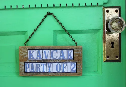 Vista 2 de Custom salvage wood Engagement/Wedding sign with a New Orleans street tile theme