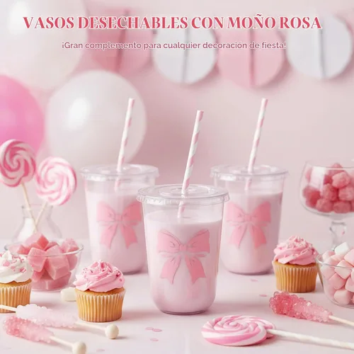 Vista 5 de LemonRoad - Juego de 50 tazas de lazo rosa de 16 onzas para decoración