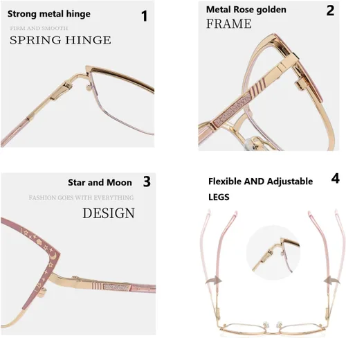 Vista 4 de Gafas de luz azul para mujer, gafas de computadora, anteojos de lectura, gafas de ojo de gato, marco de metal
