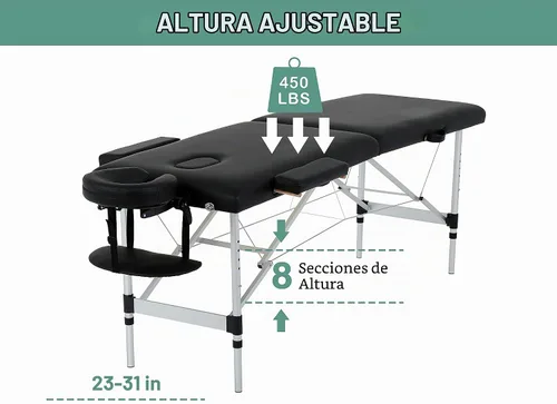 Vista 4 de Mesa de masaje, cama de 2 pestañas plegables, cama de masaje portátil para extensiones de pestañas, mesa de masaje ancha con bolsa de transporte