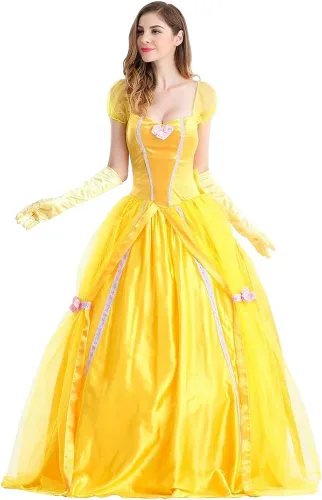 Vista 4 de IBTOM CASTLE Disfraz de princesa para mujer vestido largo de fiesta con guantes