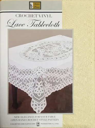 Vista 4 de Nuevo mantel de encaje de vinilo de ganchillo, 70" redondo, hueso beige