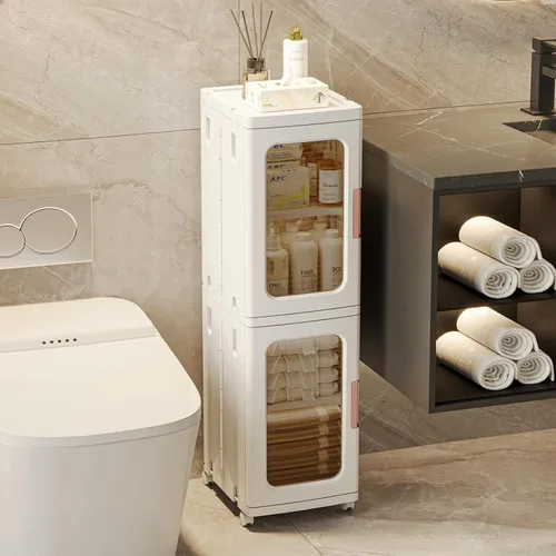Vista 5 de CXCJAI Armario estrecho con puertas y estantes, organizador de cocina alto y delgado con estante ajustable, armario de papel higiénico de lino de 2