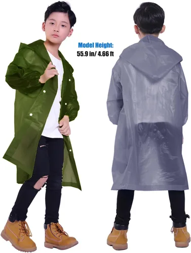 Vista 72 de Chaqueta de lluvia para niños, paquete de 2 ponchos de lluvia para niños, impermeables reutilizables para niños y niñas, impermeable, para exteriores