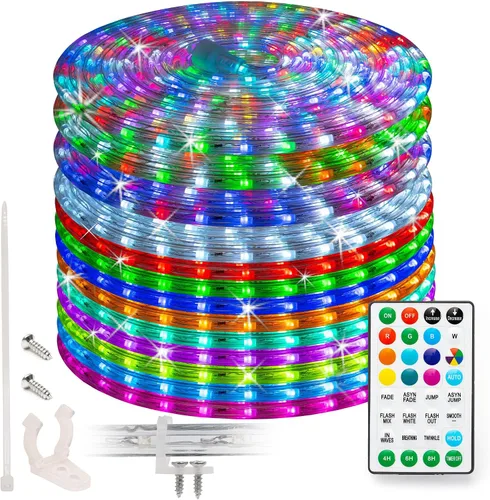 Vista 33 de luces LED en cuerda de 3/8 pulgadas color blanco -Tubo IP65 de PVC de cristal claro resistente al agua. Luces de decoración navideñas Blanco fresco