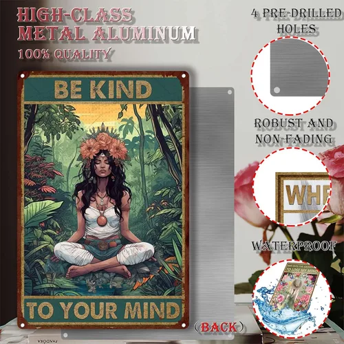 Vista 3 de LIUAXICIA Letrero de metal con texto en inglés «Be Kind to Your Mind» para decoración de pared para familia, bar, restaurante, cafetería, baño