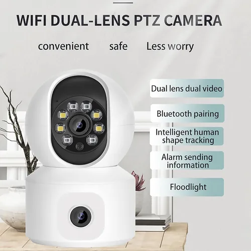 Vista 4 de Cámara de doble lente, cámara panorámica inteligente inalámbrica WiFi, vigilancia remota de 360 grados, seguimiento automático de vigilancia remota