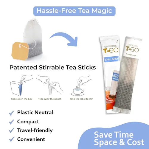 Vista 6 de T-GO Earl Grey - Bolsas de té negro de Ceilán para cómodas varillas de agitación con cafeína de todo el tiempo, 15 palitos de té favoritos