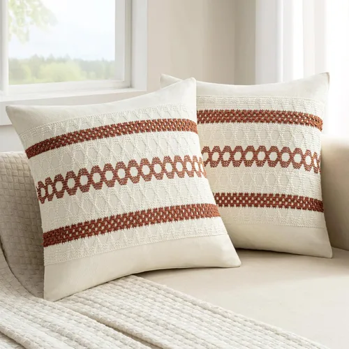 Vista 17 de MIULEE Fundas de almohada lumbares decorativas bohemias, cojín de algodón retro, tejido rustico de macramé para el hogar para cama, sofá, silla, Azul